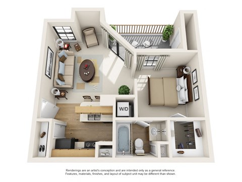Floor plan for 1 bed, 1 bath, 488 sqft